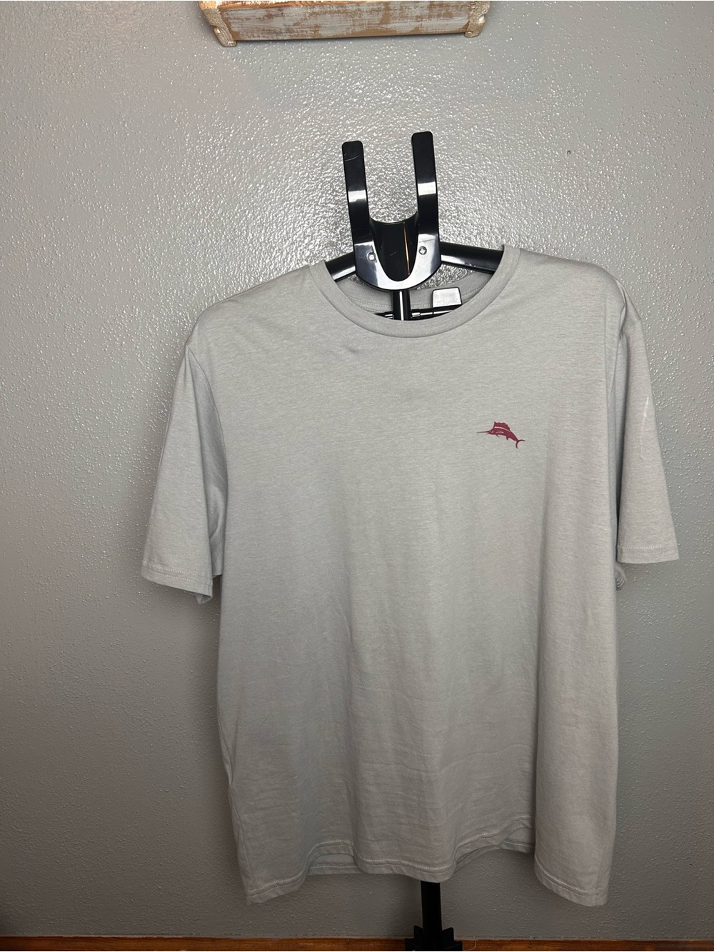 Tommy Bahama Light Gray Short-Sleeve Tee with Small Red Marlin Logo